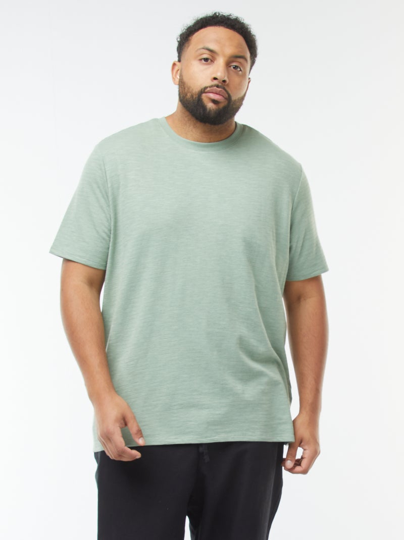 Camiseta de manga corta de punto texturizado Verde - Kiabi