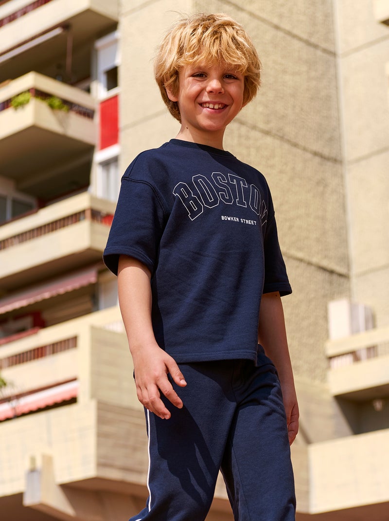 Camiseta de manga corta de rayas universitaria Azul - Kiabi