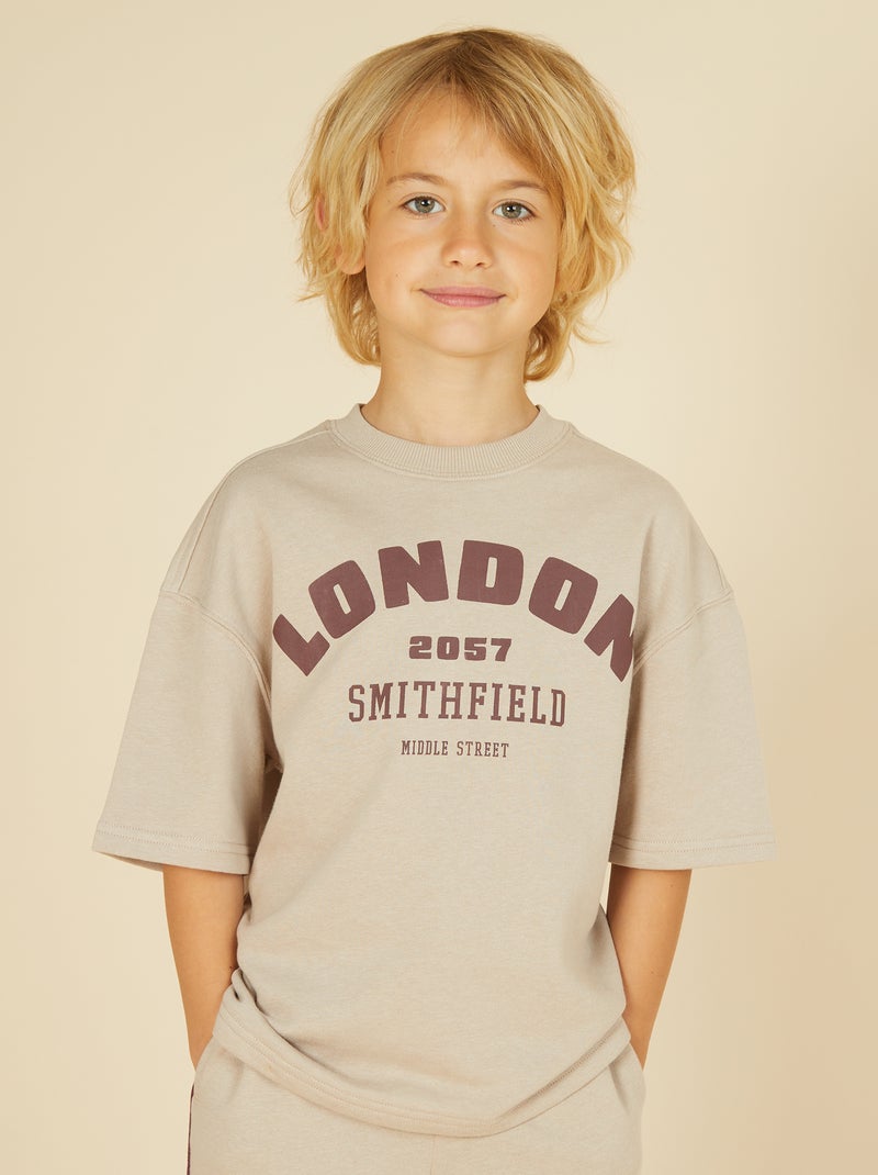 Camiseta de manga corta de rayas universitaria Beige - Kiabi