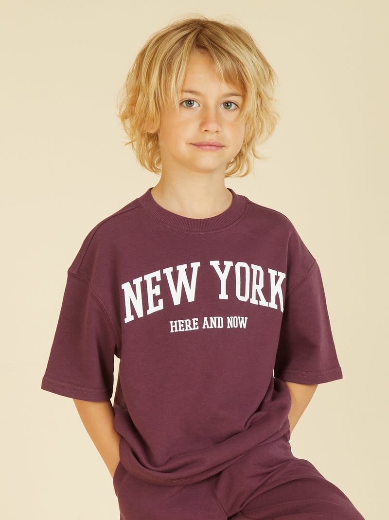 Camiseta de manga corta de rayas universitaria Marron - Kiabi