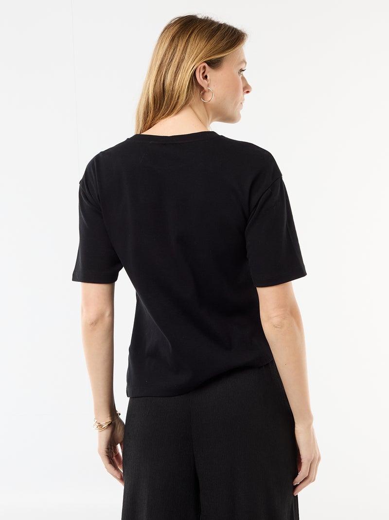 Camiseta de manga corta drapeada con adorno fantasía Negro - Kiabi