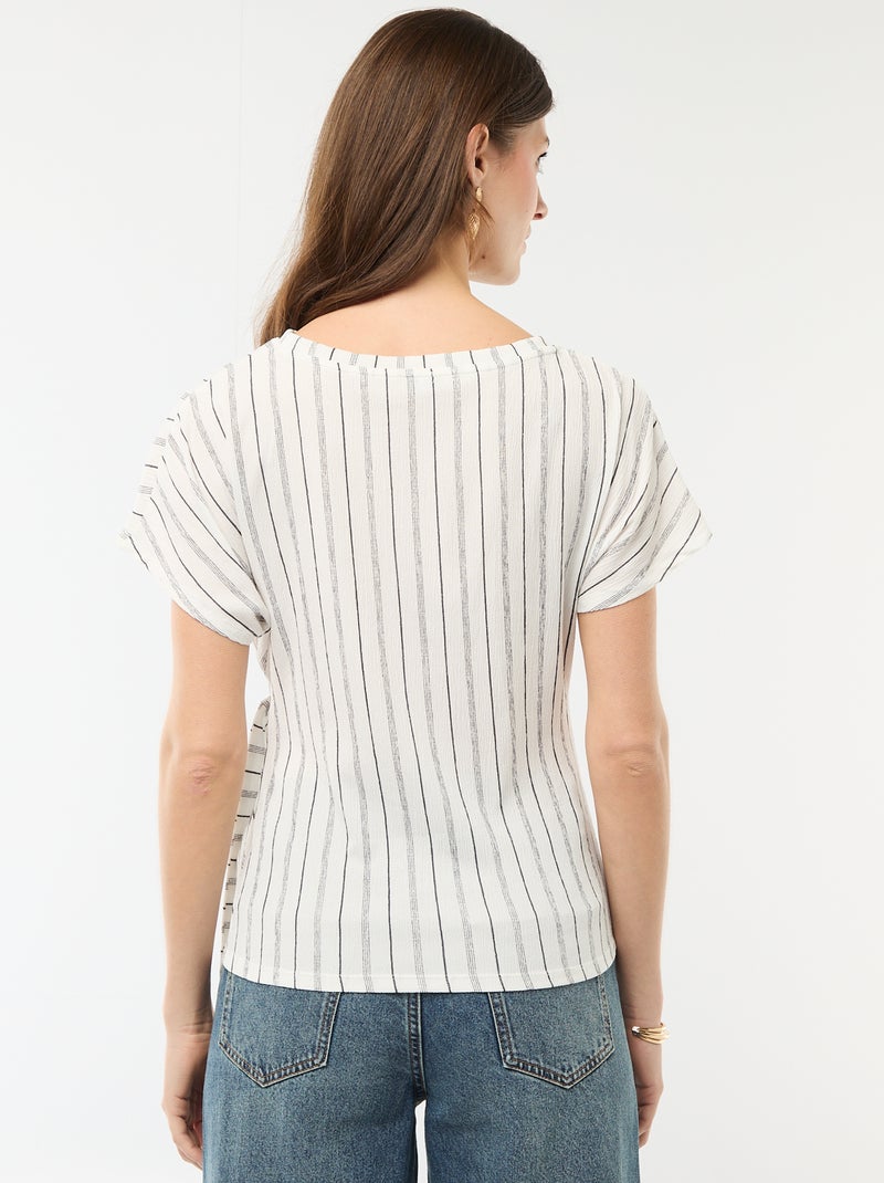 Camiseta de manga corta drapeada con nudo en tejido crepé Blanco - Kiabi