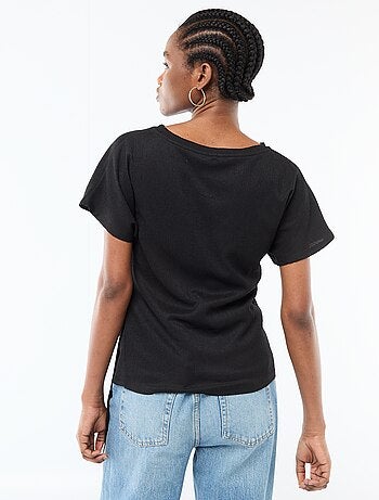 Camiseta de manga corta drapeada con nudo en tejido crepé