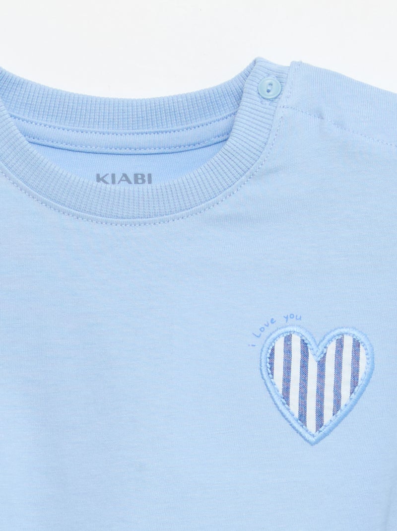 Camiseta de manga corta en punto de algodón con parche en el pecho Azul - Kiabi