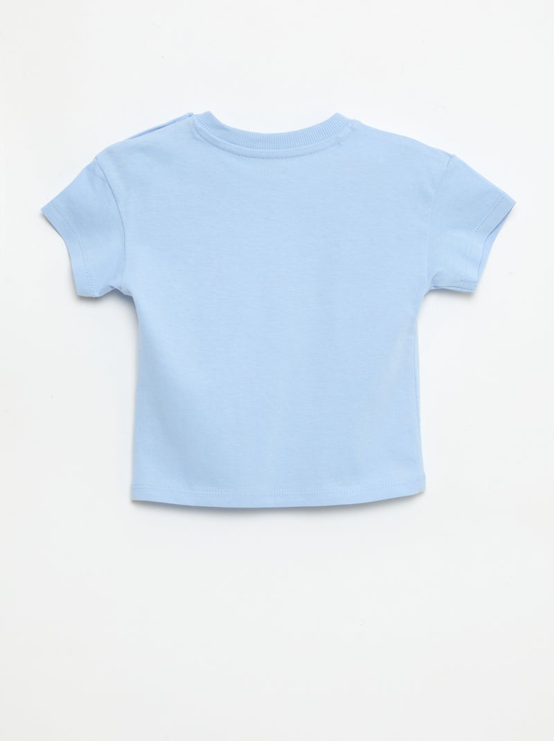 Camiseta de manga corta en punto de algodón con parche en el pecho Azul - Kiabi
