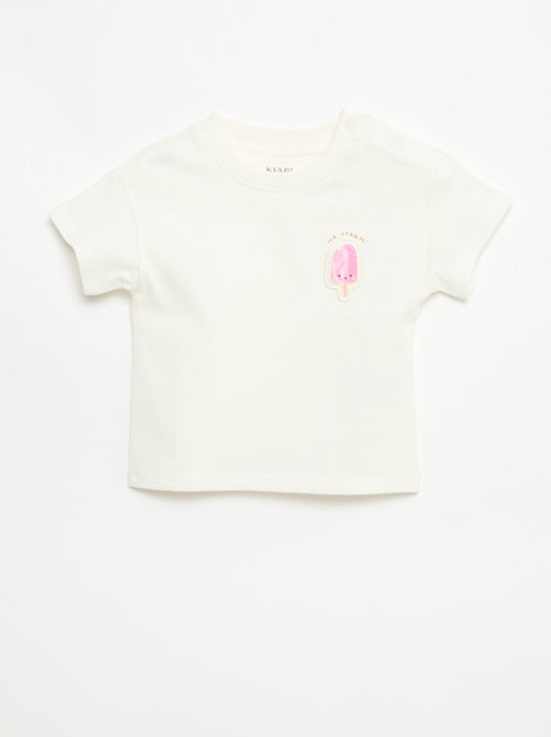 Camiseta de manga corta en punto de algodón con parche en el pecho - Kiabi
