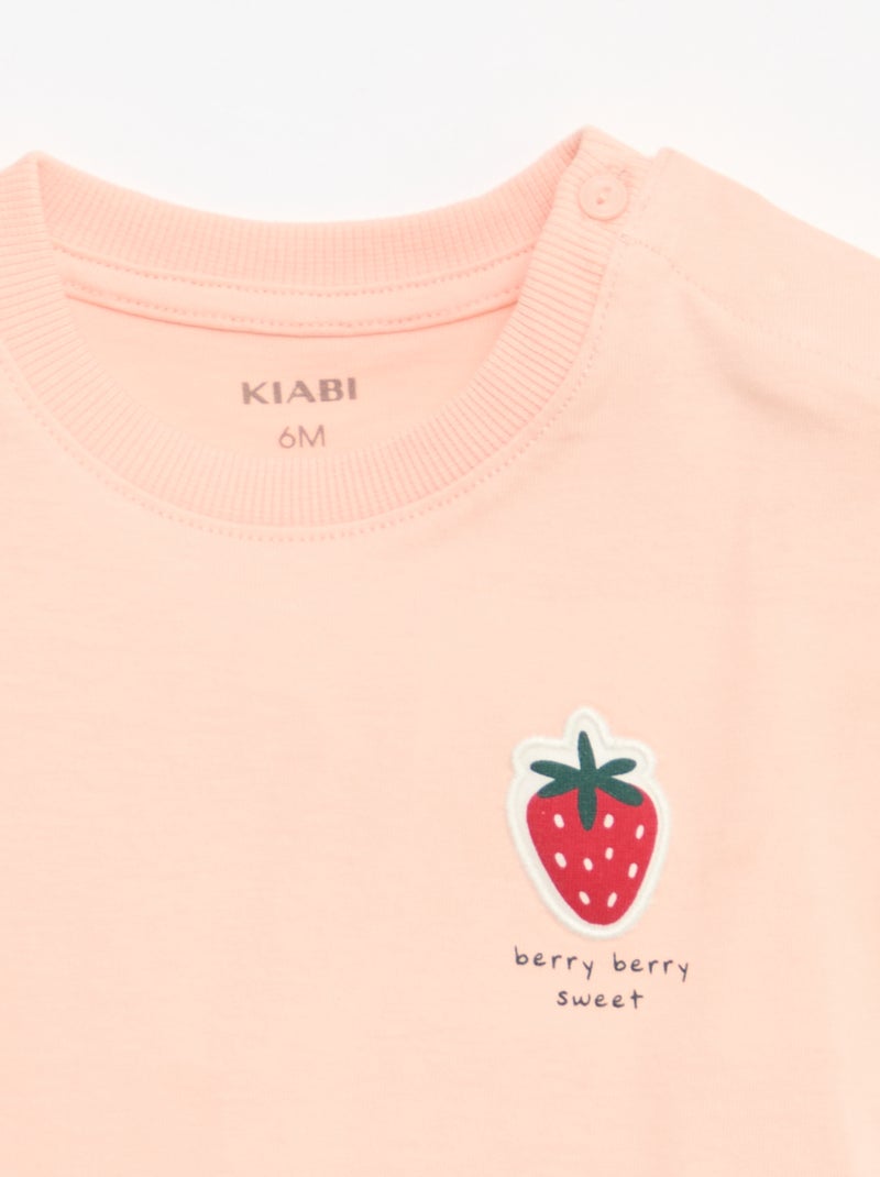 Camiseta de manga corta en punto de algodón con parche en el pecho Rosa - Kiabi