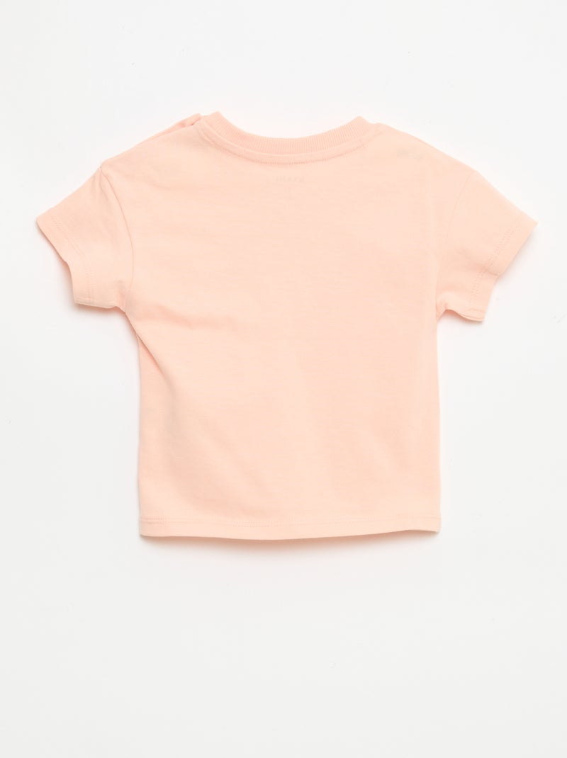 Camiseta de manga corta en punto de algodón con parche en el pecho Rosa - Kiabi