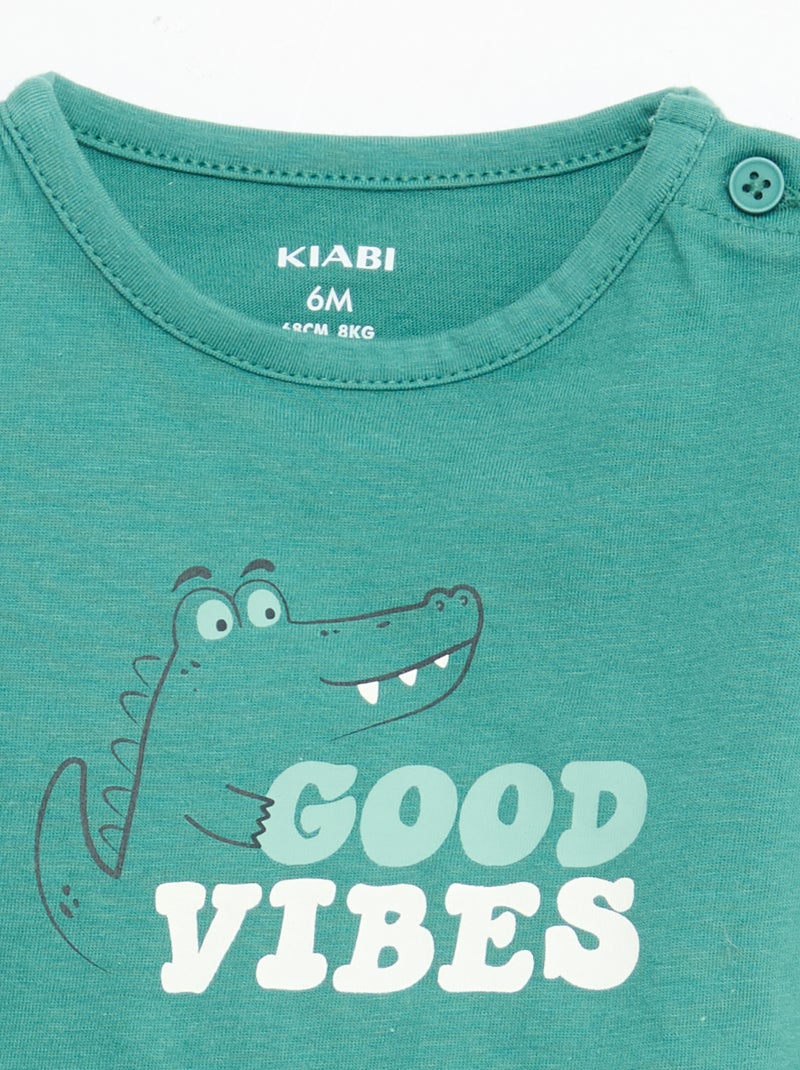 Camiseta de manga corta en punto de algodón Verde - Kiabi