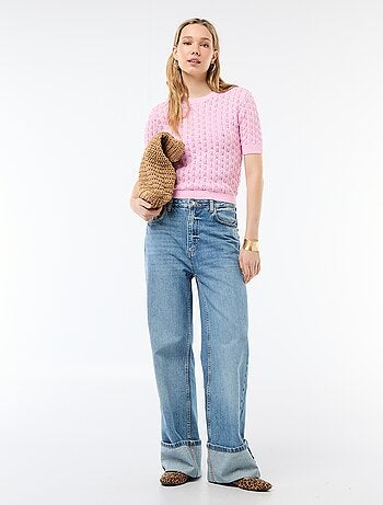 Camiseta de manga corta en punto de croché calado