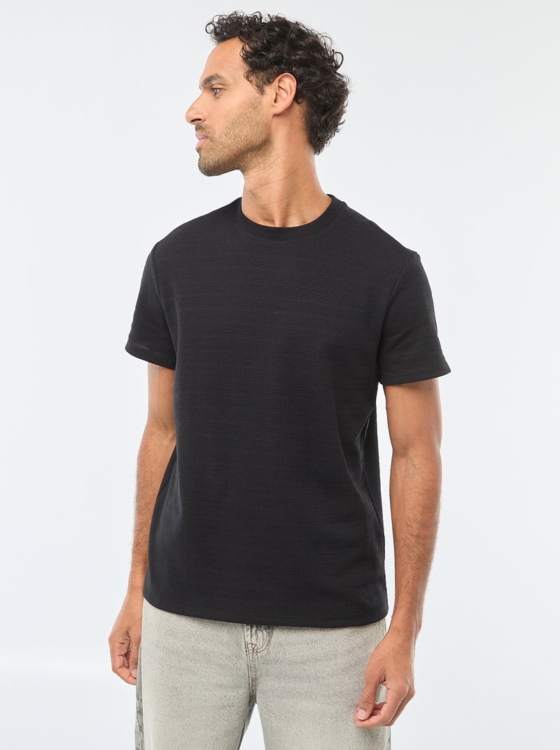 Camiseta de manga corta en punto gofrado Negro - Kiabi