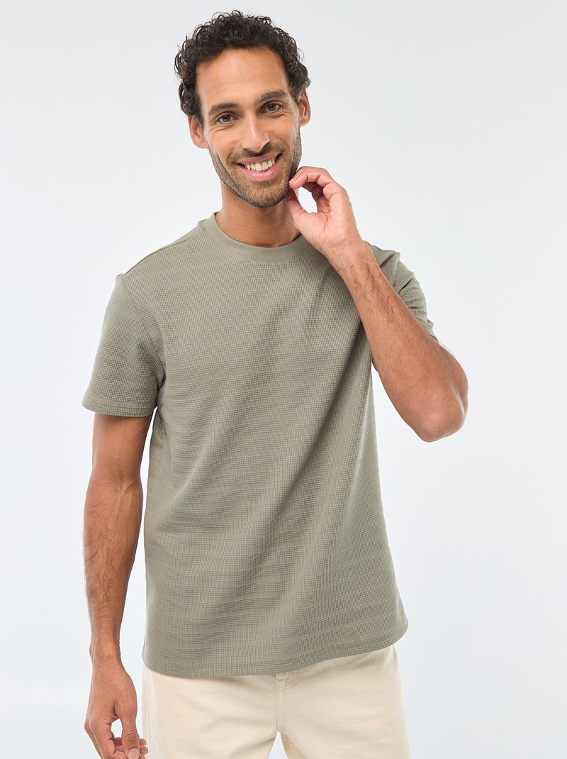 Camiseta de manga corta en punto gofrado Verde - Kiabi