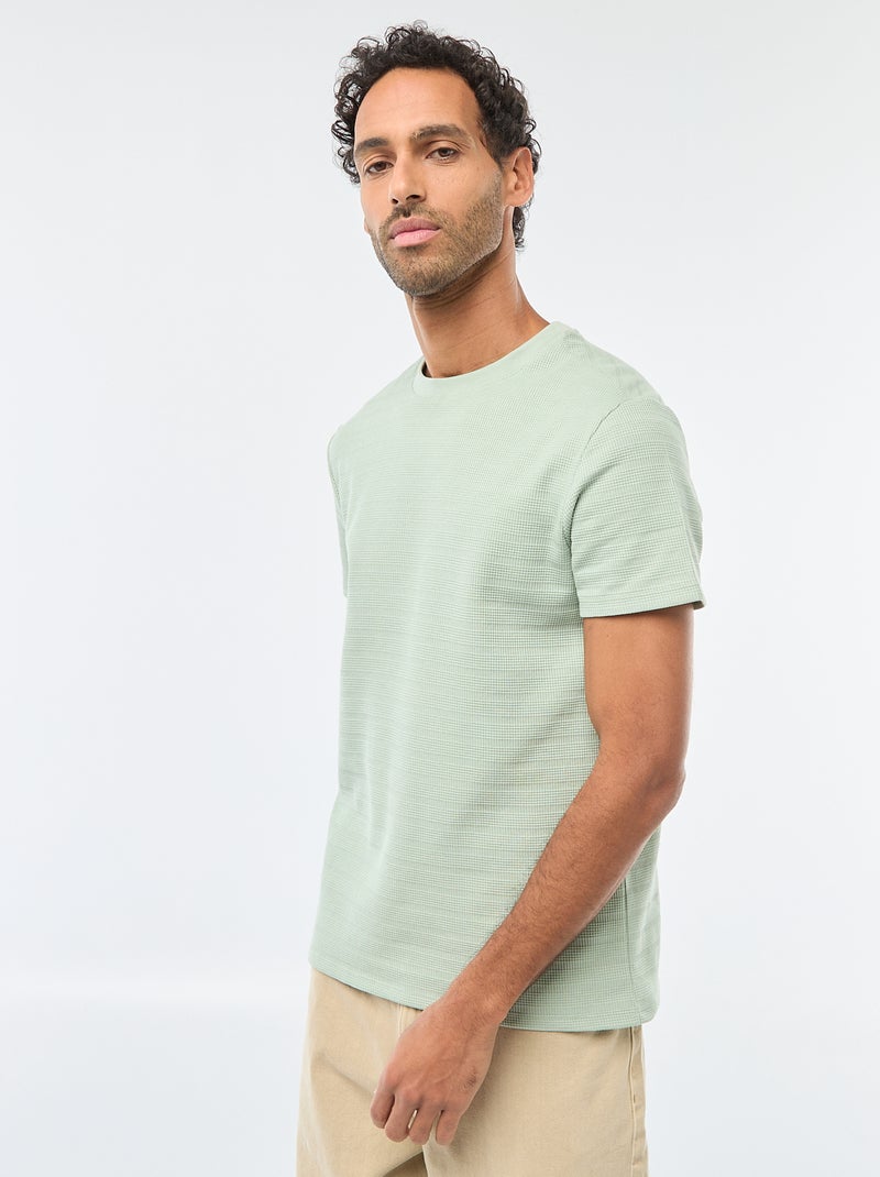 Camiseta de manga corta en punto gofrado Verde - Kiabi