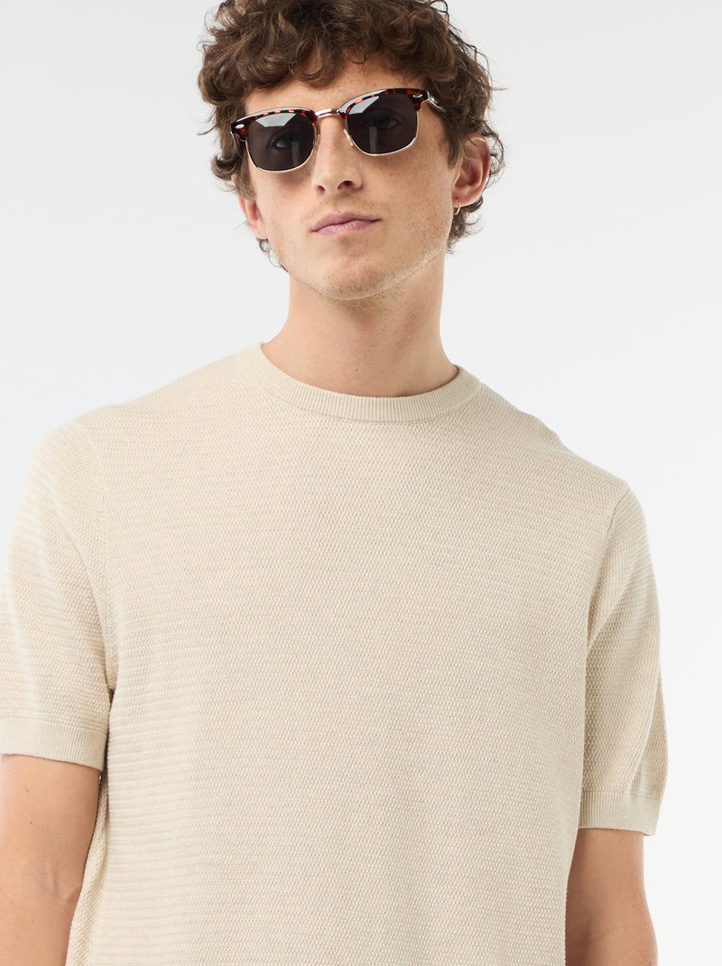 Camiseta de manga corta en tejido fantasía Beige - Kiabi