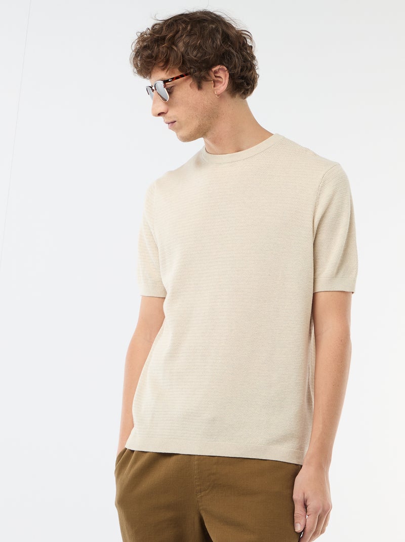 Camiseta de manga corta en tejido fantasía Beige - Kiabi