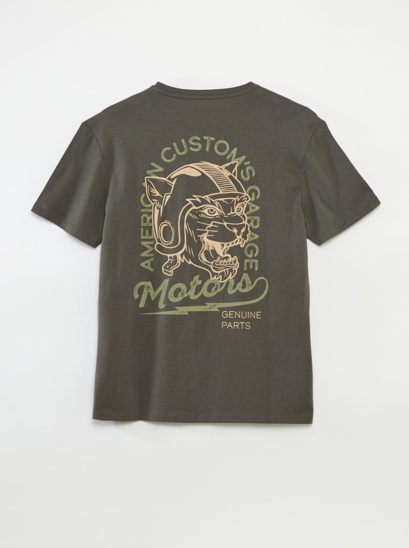Camiseta de manga corta estampada - colección fácil de poner Kaki - Kiabi