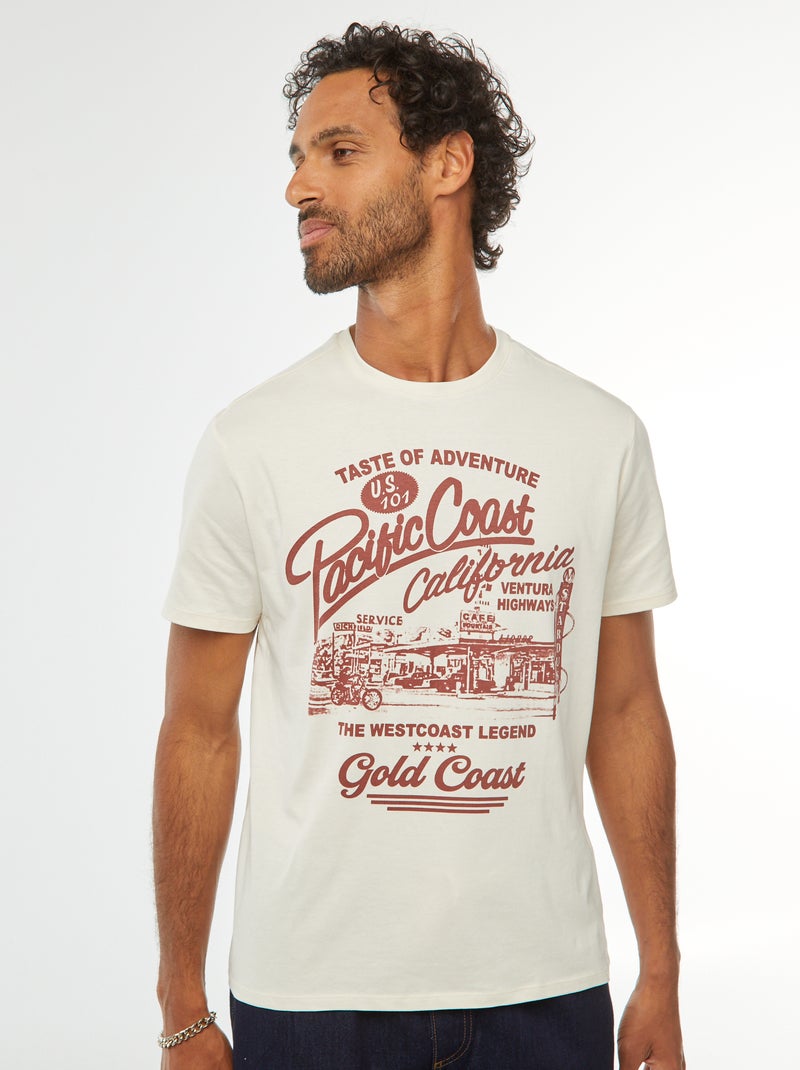 Camiseta de manga corta estampada Beige - Kiabi