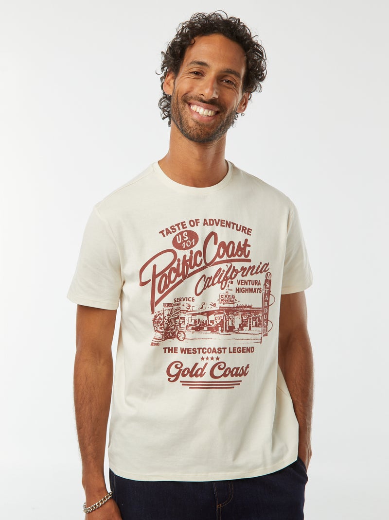 Camiseta de manga corta estampada Beige - Kiabi