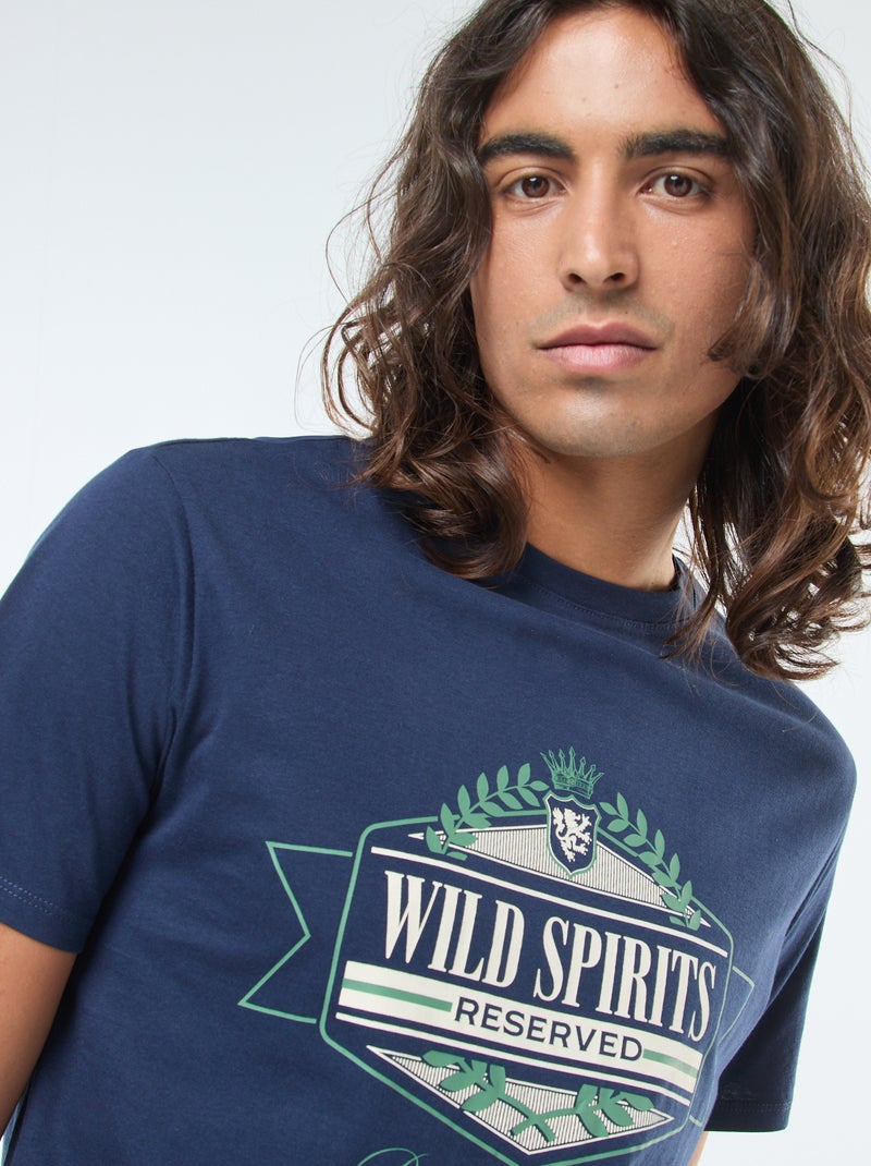 Camiseta de manga corta estampada con cuello redondo Azul - Kiabi