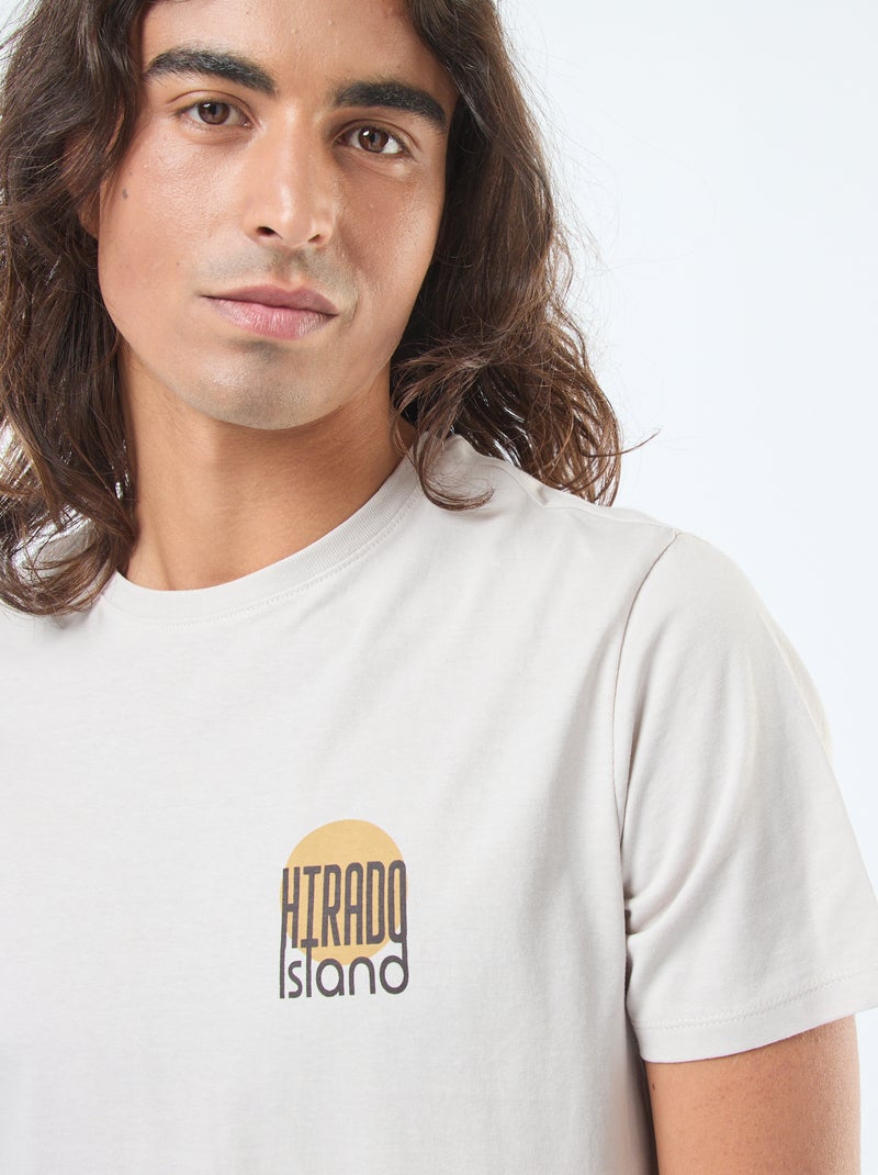 Camiseta de manga corta estampada con cuello redondo Beige - Kiabi