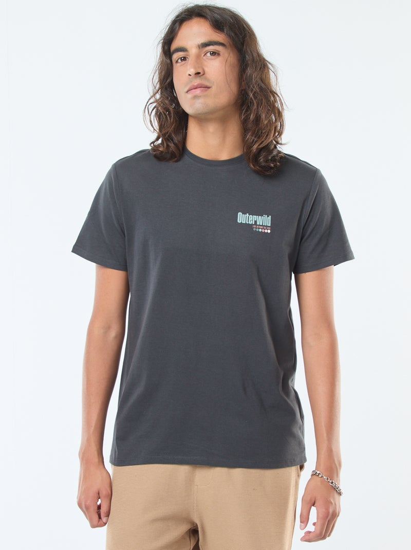 Camiseta de manga corta estampada con cuello redondo Gris - Kiabi