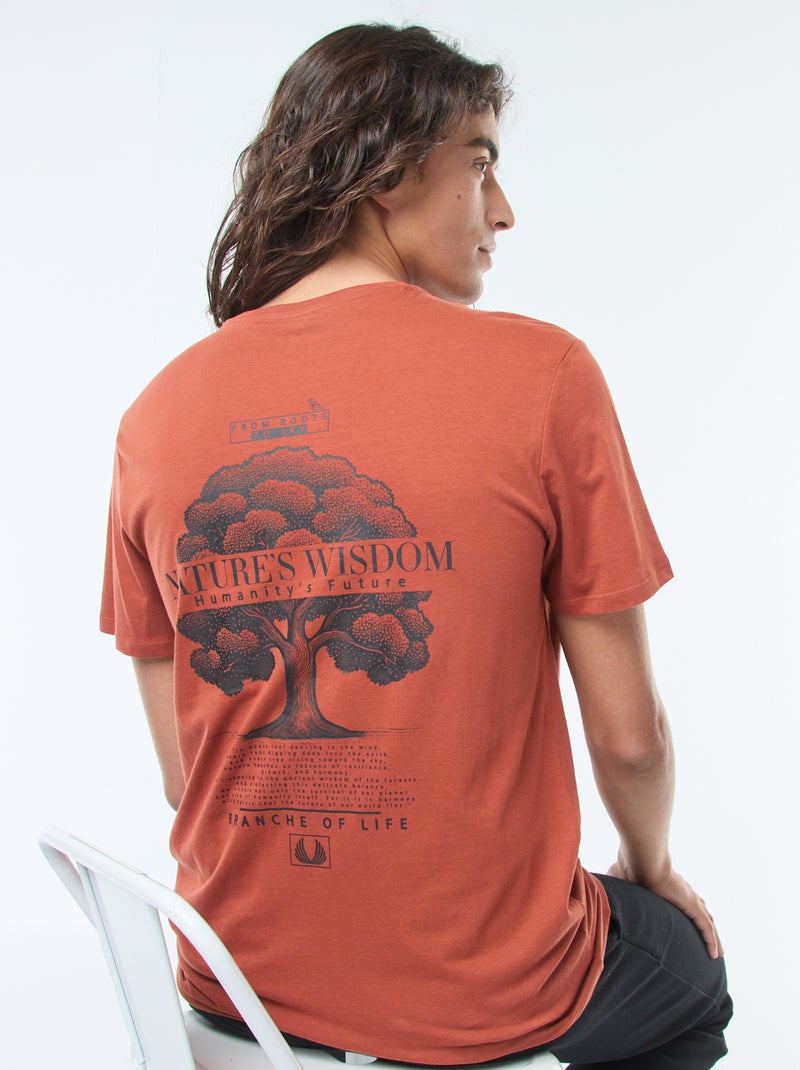 Camiseta de manga corta estampada con cuello redondo Marron - Kiabi