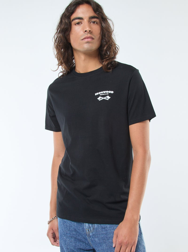 Camiseta de manga corta estampada con cuello redondo Negro - Kiabi