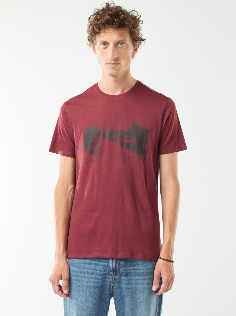 Camiseta de manga corta estampada con cuello redondo Rojo - Kiabi