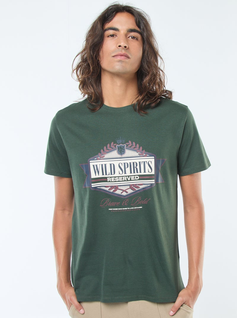 Camiseta de manga corta estampada con cuello redondo Verde - Kiabi