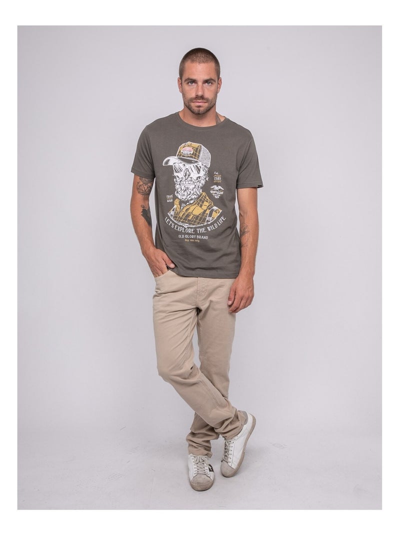 Camiseta de manga corta estampada JAGUAR Caqui - Kiabi