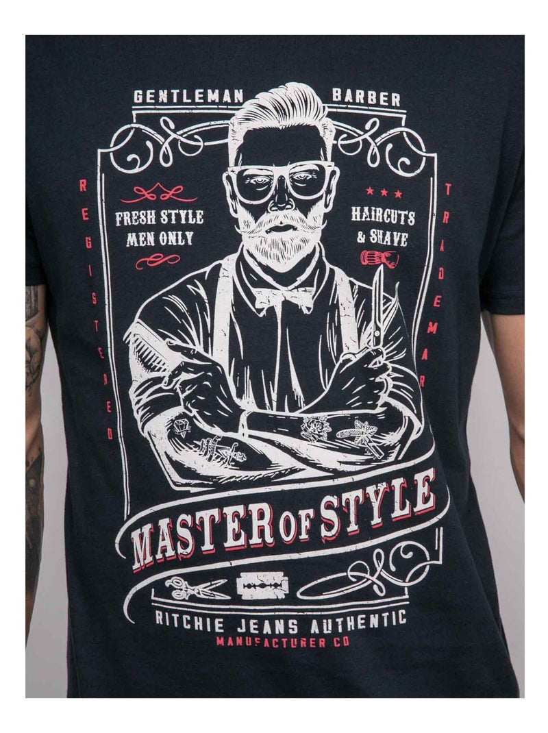 Camiseta de manga corta estampada JEMIL Azul marino - Kiabi