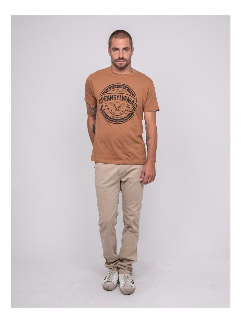 Camiseta de manga corta estampada JIMITRI Marrón caramelo - Kiabi