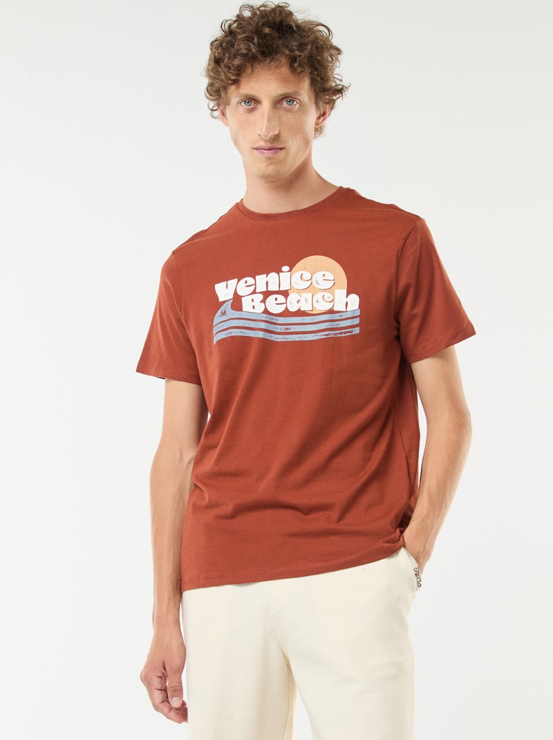 Camiseta de manga corta estampada Marron - Kiabi