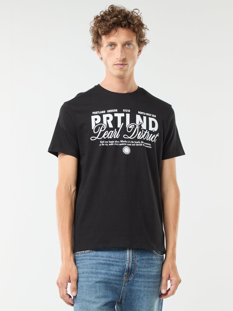 Camiseta de manga corta estampada Negro - Kiabi
