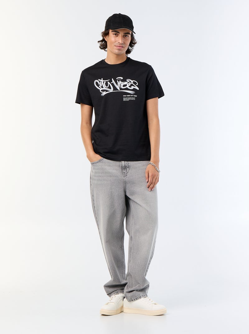 Camiseta de manga corta estampada Negro - Kiabi