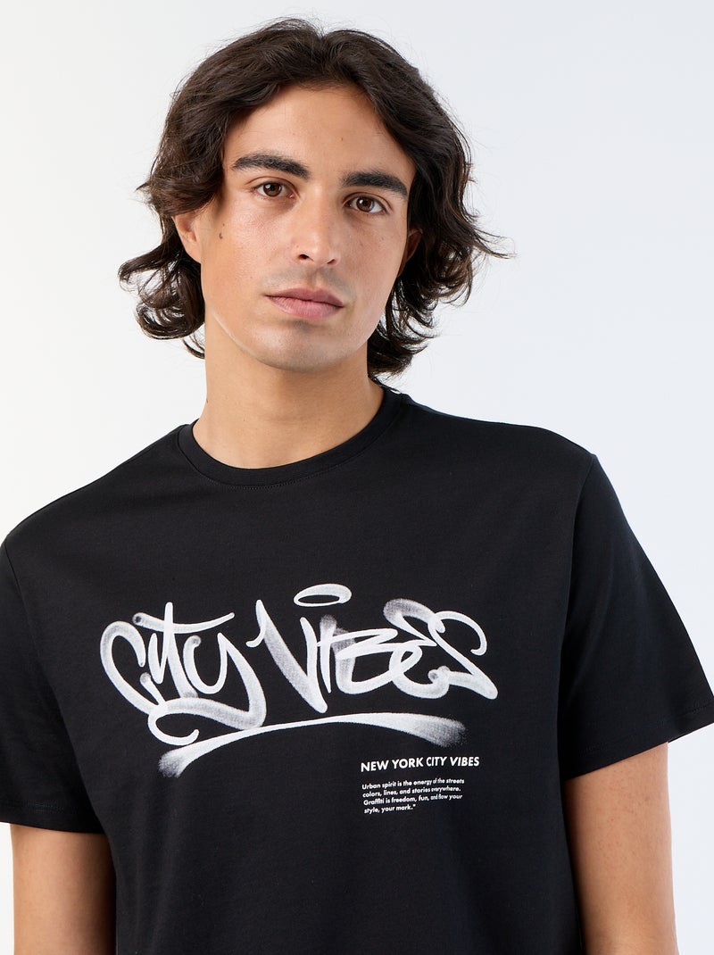 Camiseta de manga corta estampada Negro - Kiabi