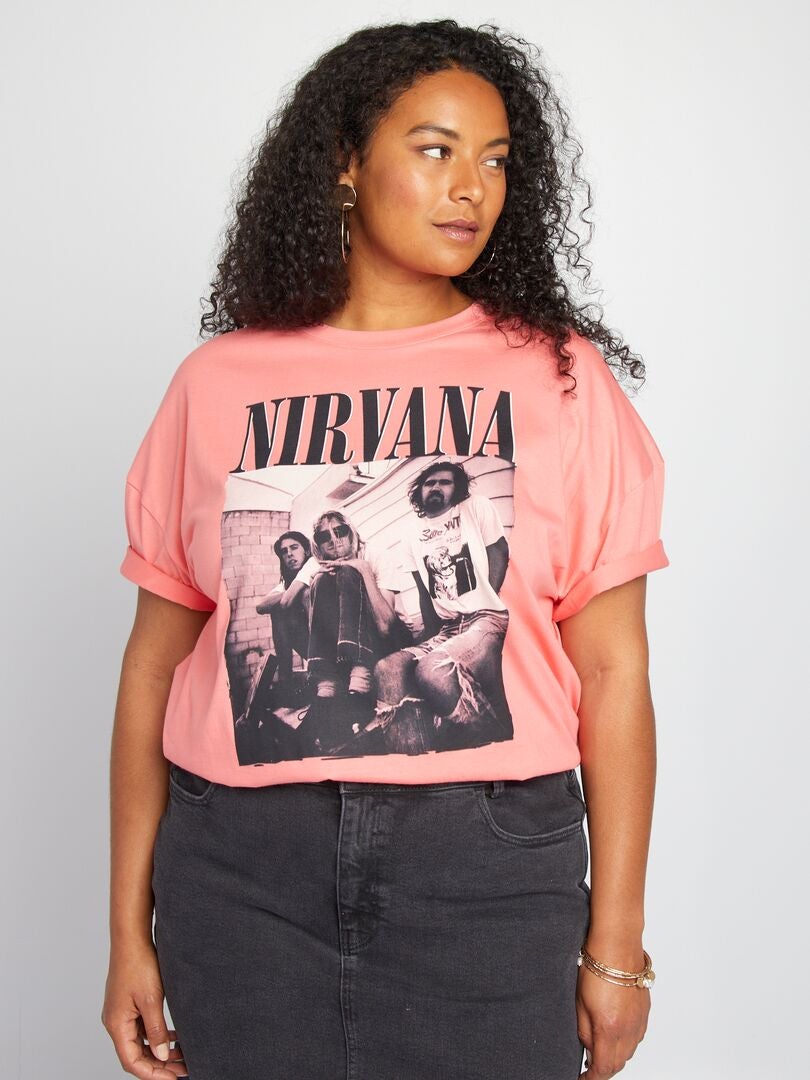 Camiseta de manga corta estampada 'Nirvana' ROSA - Kiabi