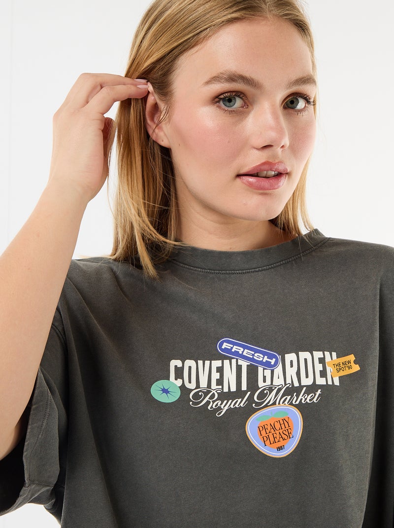 Camiseta de manga corta estampada por delante y por detrás Gris - Kiabi