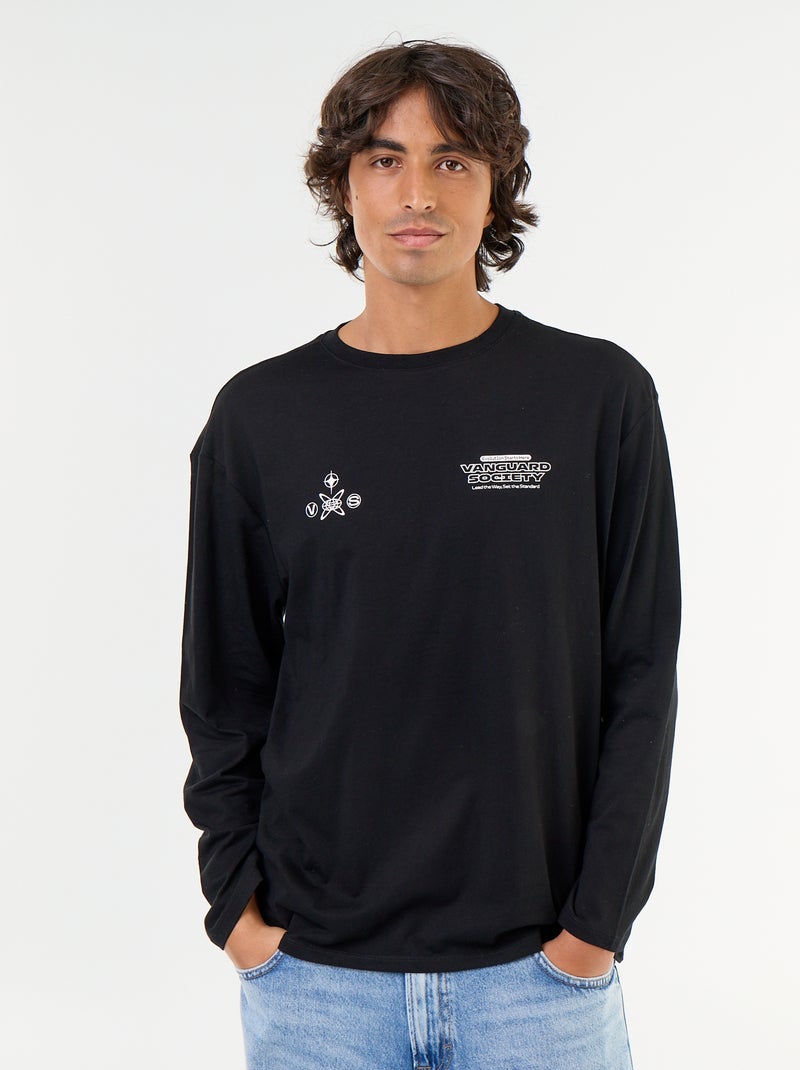 Camiseta de manga corta estampada por delante y por detrás Negro - Kiabi