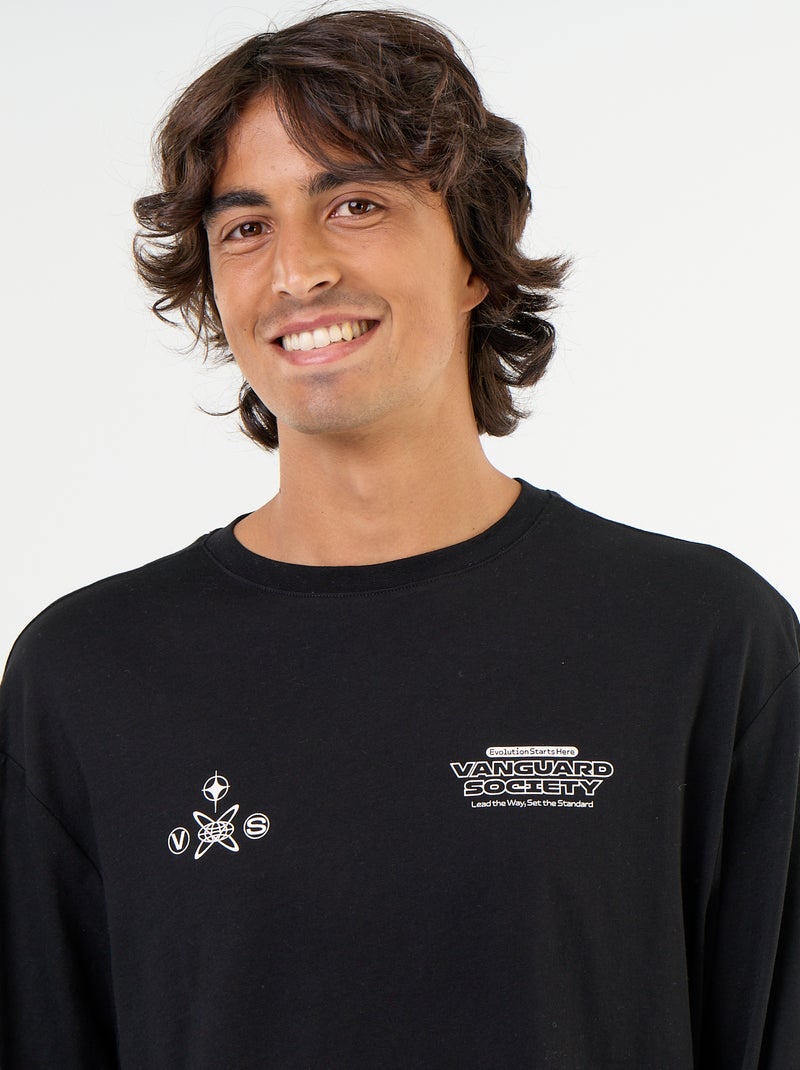 Camiseta de manga corta estampada por delante y por detrás Negro - Kiabi