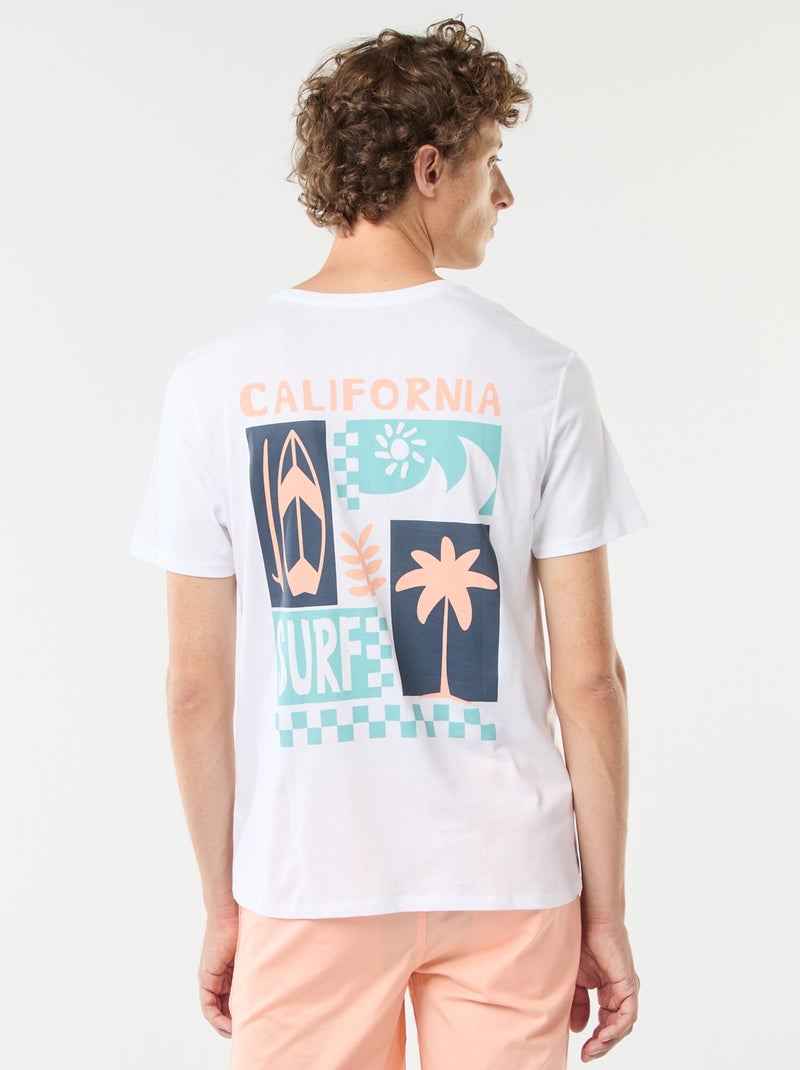 Camiseta de manga corta estampado ambos lados 'Surf' Blanco - Kiabi