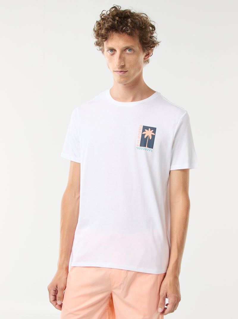 Camiseta de manga corta estampado ambos lados 'Surf' Blanco - Kiabi