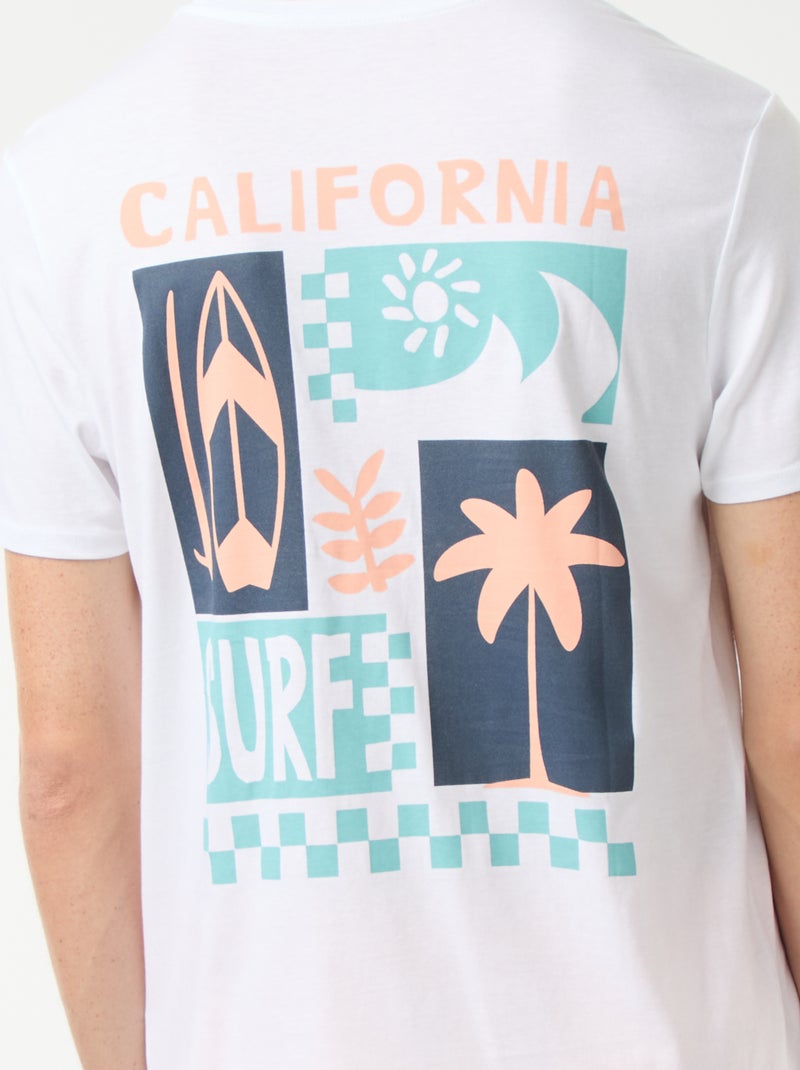 Camiseta de manga corta estampado ambos lados 'Surf' Blanco - Kiabi