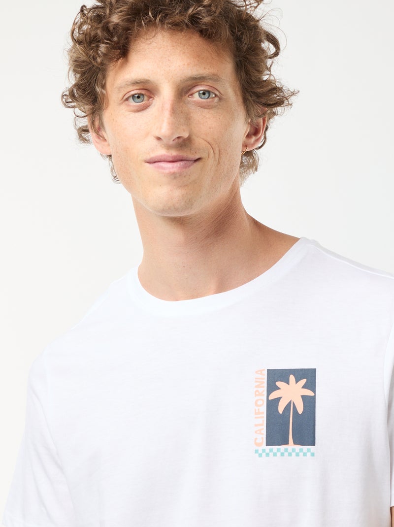 Camiseta de manga corta estampado ambos lados 'Surf' Blanco - Kiabi