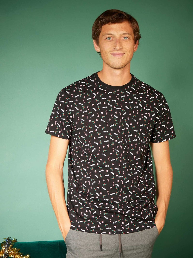 Camiseta de manga corta estampado 'Navidad' NEGRO - Kiabi