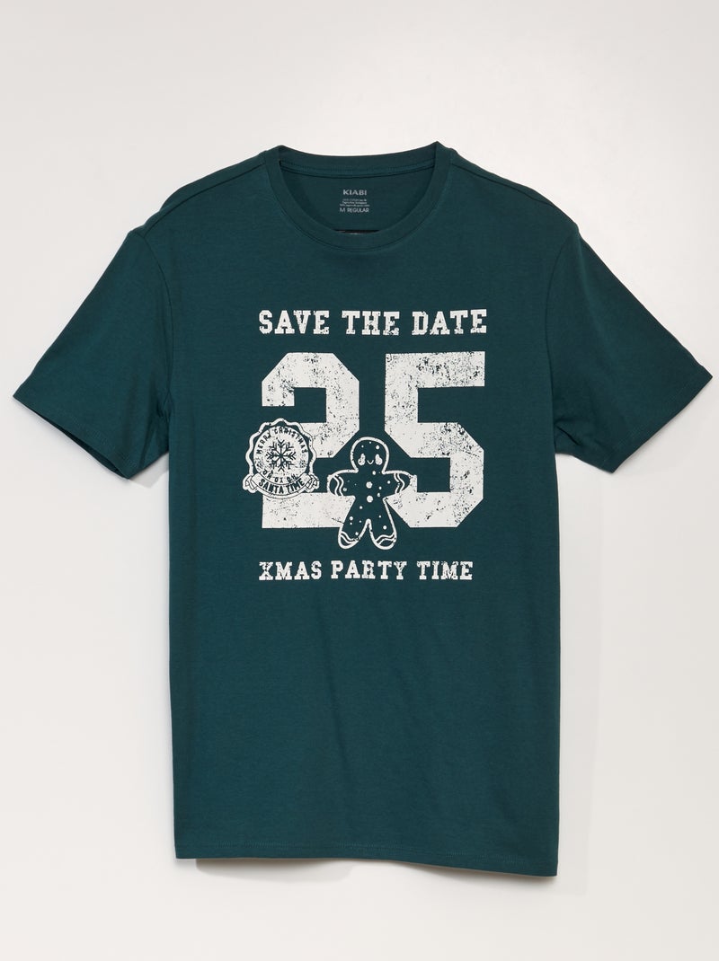Camiseta de manga corta estampado 'Navidad' VERDE - Kiabi