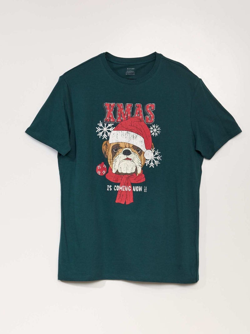 Camiseta de manga corta estampado 'Navidad' VERDE - Kiabi