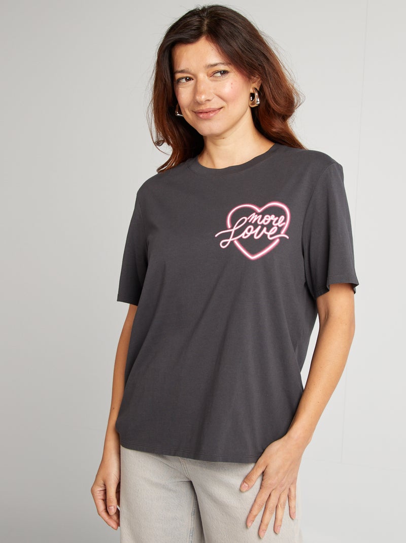 Camiseta de manga corta NEGRO - Kiabi