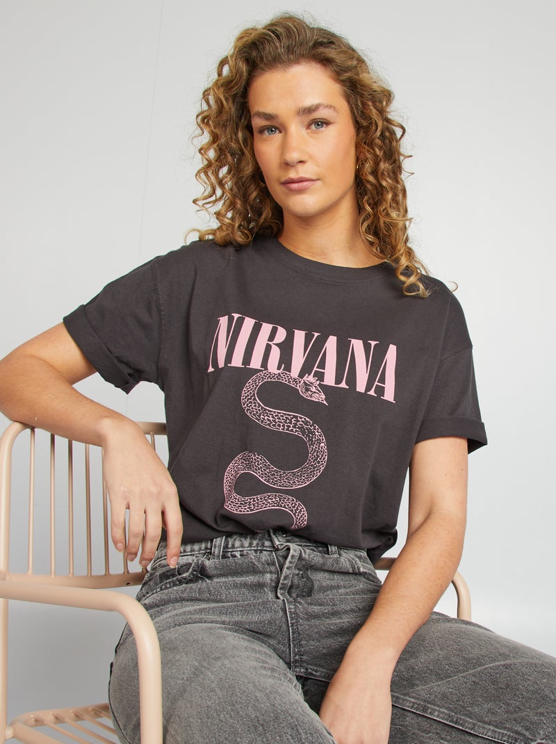 Camiseta de manga corta 'Nirvana' NEGRO - Kiabi