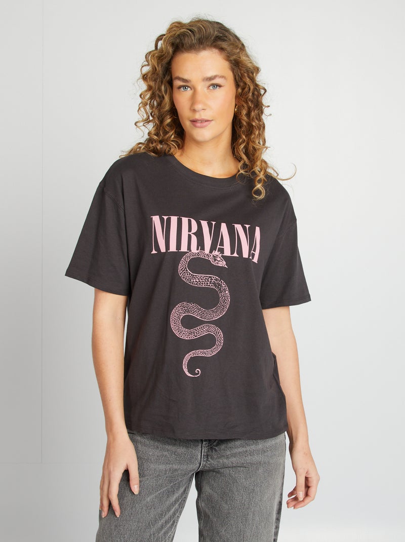 Camiseta de manga corta 'Nirvana' NEGRO - Kiabi